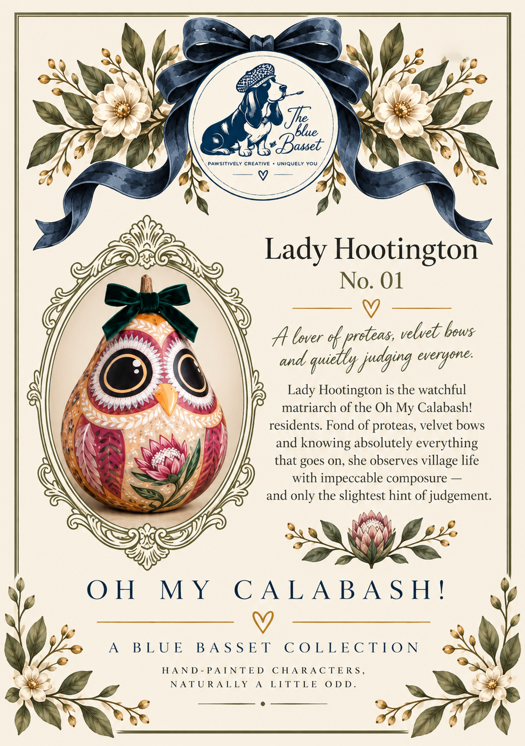 Lady Hootington | No. 01 — Hand-Painted Calabash