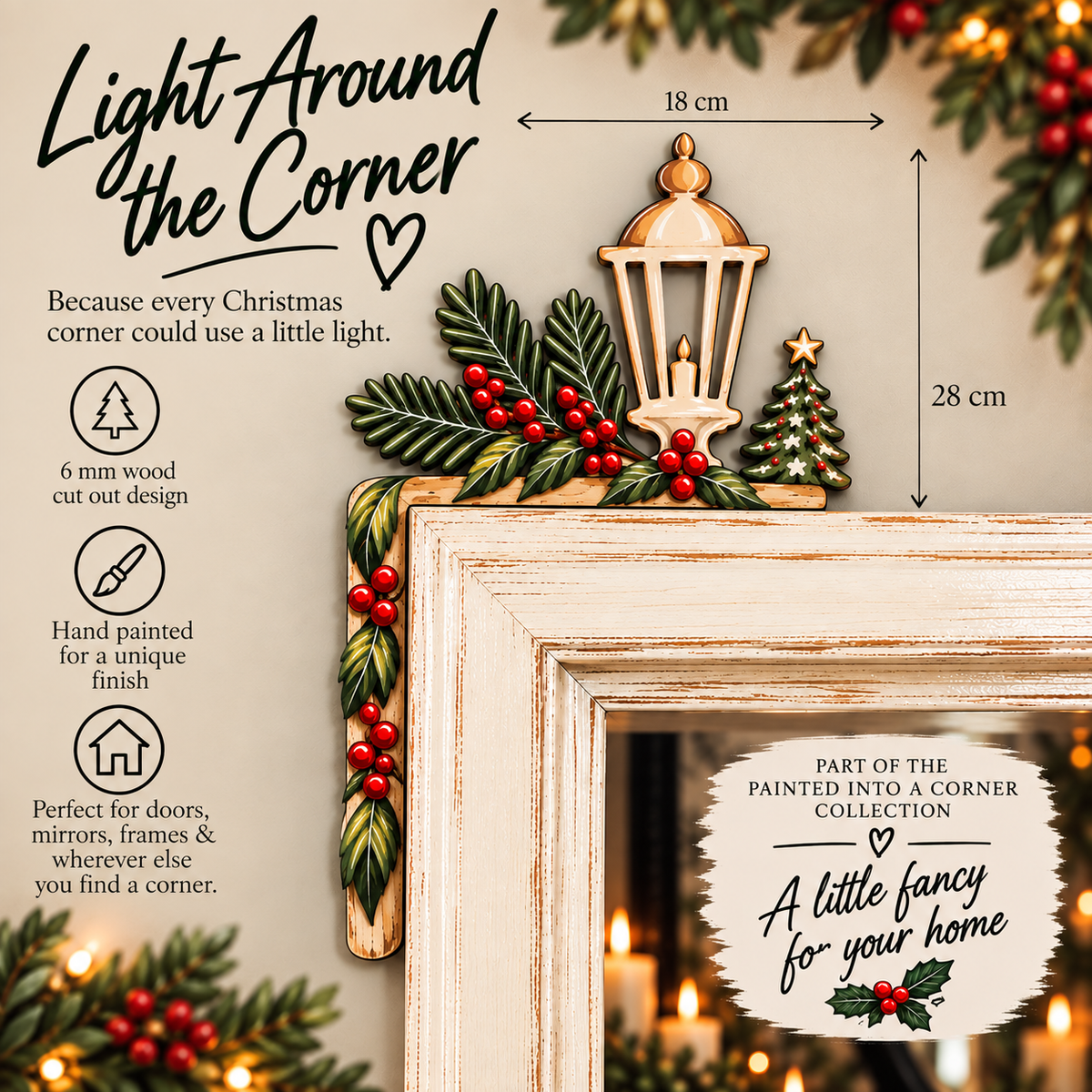 Light Around the Corner - Hand-Painted Wooden Corner Decor