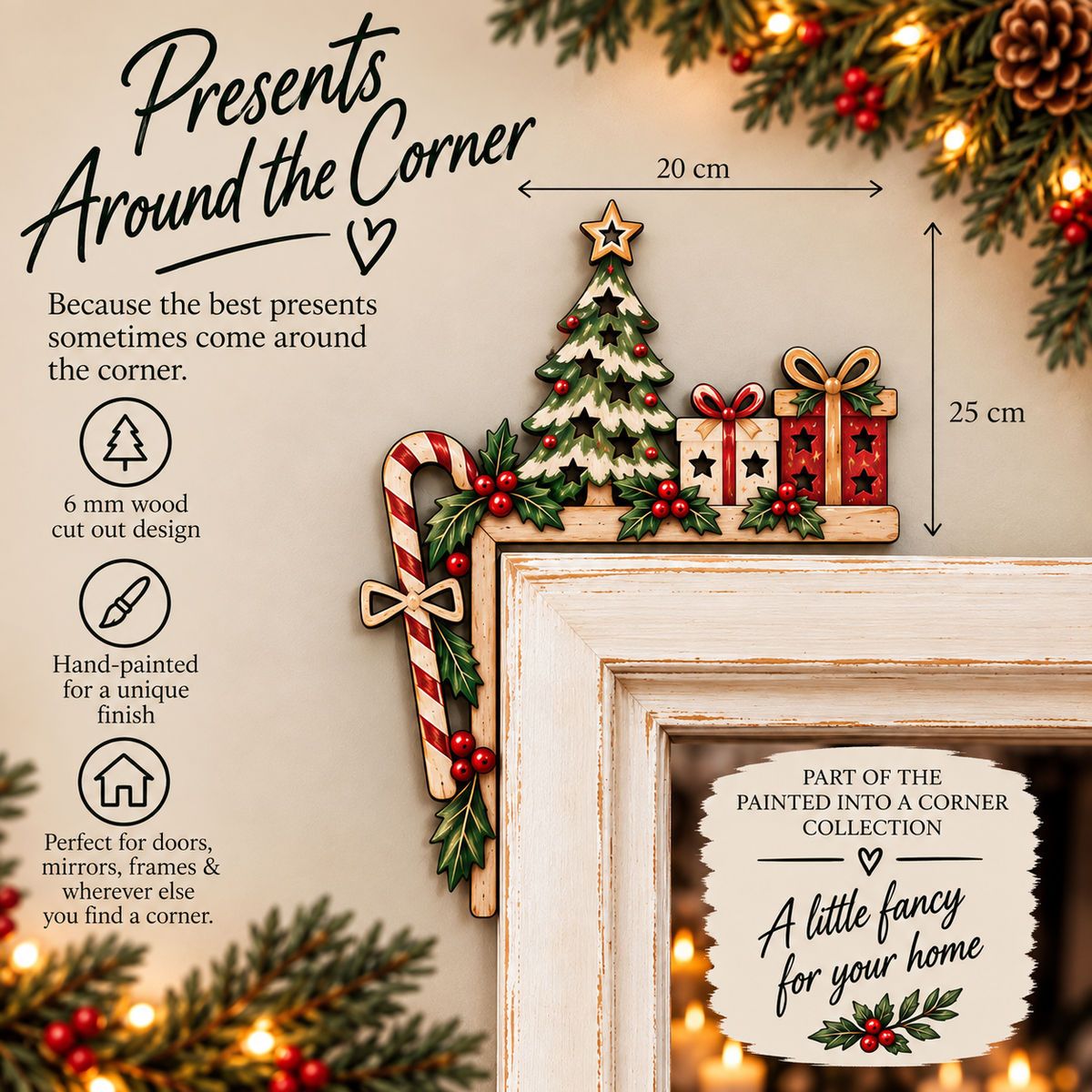 Presents Around the Corner - Hand-Painted Wooden Corner Decor
