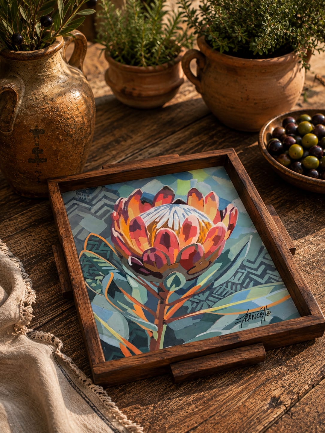 Protea Proud - Hand-Painted Wooden Tray